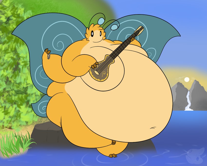 3_toes 4_arms 4_fingers antennae_(anatomy) anthro belly bent_arm big_belly big_breasts black_sclera blonde_hair blue_sky blue_wings breasts brown_fingers brown_toes cheek_tuft clear_sky day facial_tuft featureless_breasts feet female female_anthro fingers fur grass hair huge_belly huge_breasts insect_wings logo morbidly_obese morbidly_obese_anthro morbidly_obese_female mountain multi_arm multi_limb multicolored_body multicolored_fur musical_instrument noseless nude nude_anthro nude_female obese obese_anthro obese_female on_rock outside overweight overweight_anthro overweight_female plant playing_music playing_sitar plucked_string_instrument river rock short_hair shrub sitar sitting sitting_on_rock sky solo string_instrument sun thick_thighs toes tuft two_tone_body two_tone_fur white_eyes wings yellow_body yellow_fur dragon-powah sarasvati_(nichara) arthropod insect lepidopteran moth 2016 artist_logo colored digital_drawing_(artwork) digital_media_(artwork) english_description shaded