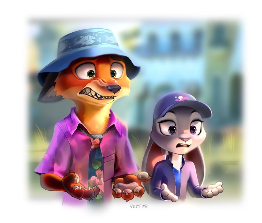 anthro duo female female_anthro male male_anthro zlatavector disney zootopia zootopia_2 judy_hopps nick_wilde canid canine fox lagomorph leporid mammal rabbit red_fox true_fox 2024