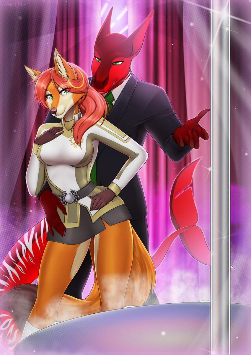 5_fingers anthro breasts clothed clothing duo female fingers smile standing tail amur mythology star_trek zenobia_benz canid canine dragon fox mammal mythological_creature mythological_scalie scalie wingless_dragon 2019 digital_media_(artwork) hi_res