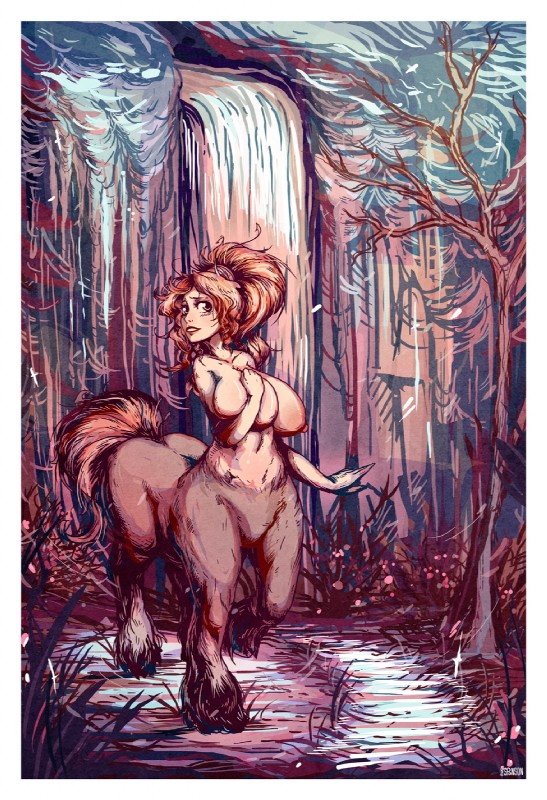 big_breasts breasts female forest huge_breasts makeup nipples nude outside plant solo standing tree water waterfall pwcsponson european_mythology greek_mythology mythology centaur equid equid_taur humanoid_taur mammal mammal_taur taur hi_res