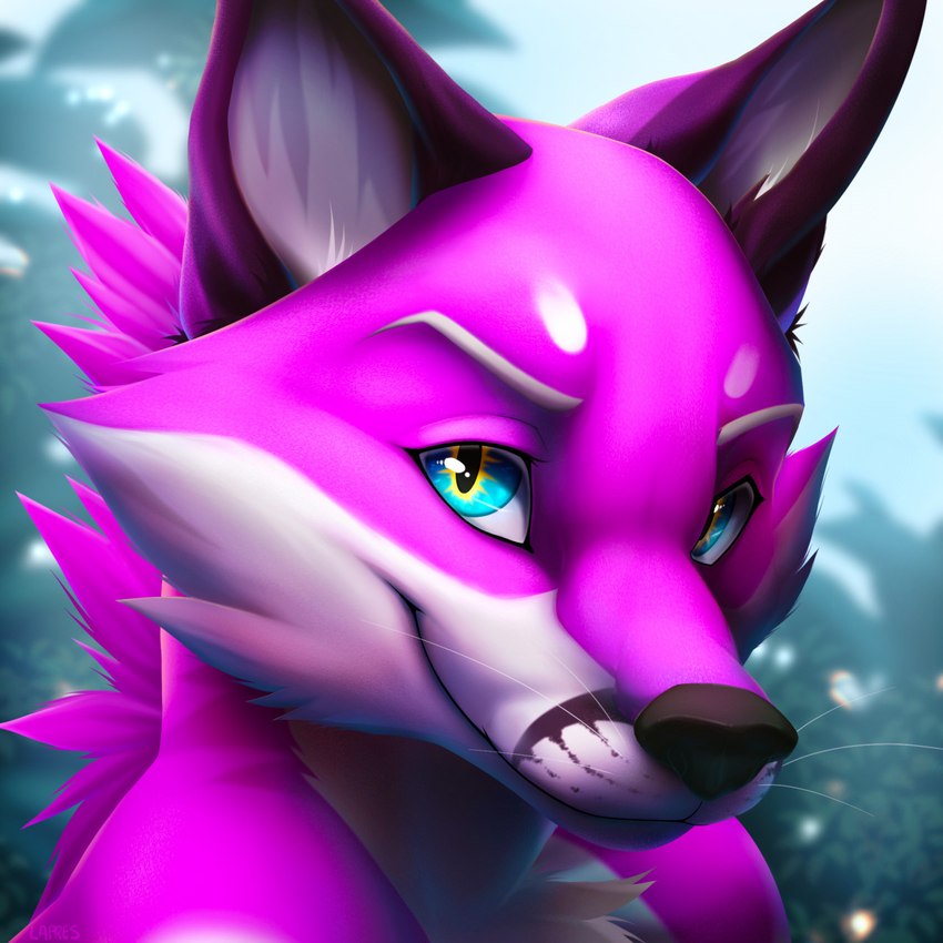 black_nose blue_eyes fur hair purple_body purple_fur smile solo whiskers lapres canid canine fox mammal 1:1 2021 digital_media_(artwork) hi_res