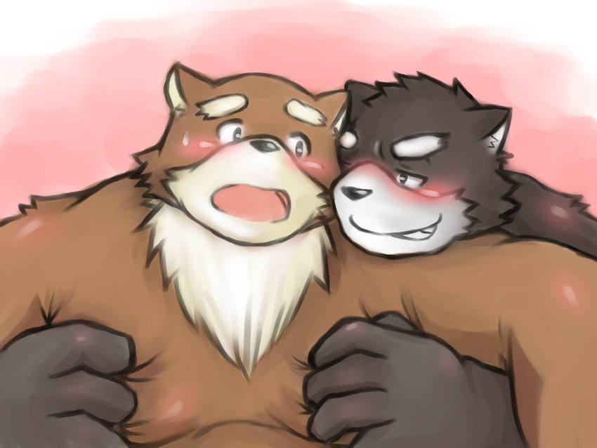 anthro blush brown_body brown_fur duo fur grope humanoid_hands kemono male male/male moobs overweight overweight_male ibuki_haruno bear mammal 2011 4:3