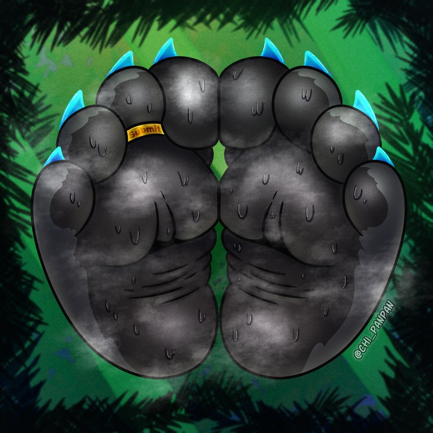 4_toes anthro black_body black_fur black_pawpads blue_claws bodily_fluids claws close-up digit_ring disembodied_foot feet foot_fetish foot_focus foot_shot fur humanoid_feet jewelry male musk musk_clouds musky_feet pawpads plantigrade ring simple_background smelly smelly_feet smelly_paws soles solo sweat sweatdrop sweaty_feet sweaty_toes toe_claws toe_ring toes wrinkled_feet wrinkles chi_panpan chi_panda bear giant_panda mammal 1:1 absurd_res hi_res huge_filesize