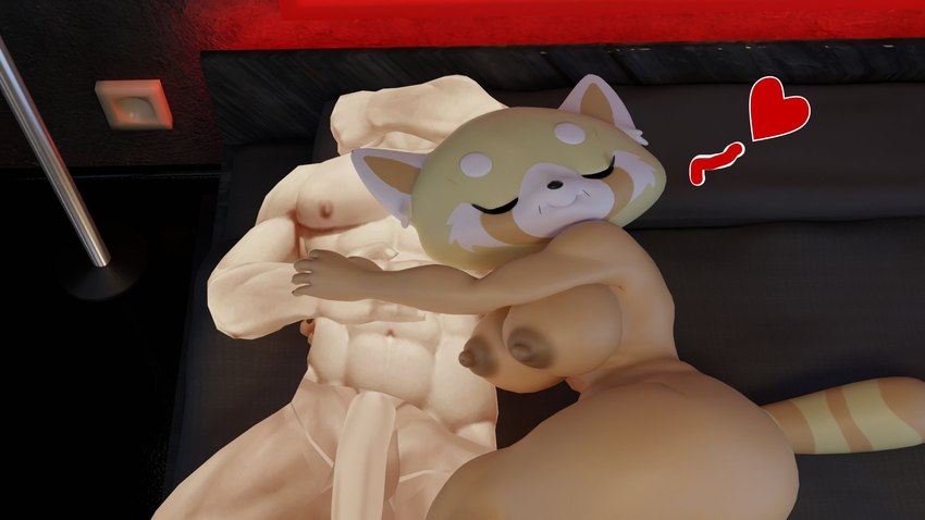 after_sex anthro duo female heart_symbol human_on_anthro interspecies male muscular muscular_human muscular_male nude resting_on_partner s1m0n aggretsuko sanrio retsuko's_mother ailurid human mammal red_panda 16:9 3d_(artwork) digital_media_(artwork) hi_res widescreen