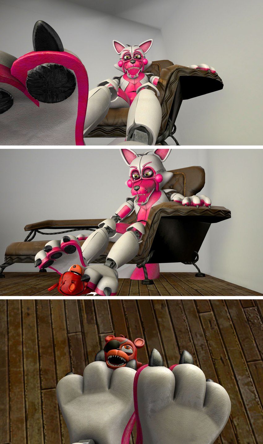 3_toes ambiguous_gender anthro bodily_fluids claws cum cum_on_ground feet foot_fetish foot_play genital_fluids genitals hindpaw machine male orgasm orgasm_face pawpads paws penis pinned sex size_difference text toe_claws toes under_paw thepawslut five_nights_at_freddy's scottgames sister_location adventure_foxy_(fnaf) funtime_foxy_(fnaf) funtime_foxy_qutiix animatronic robot 3d_(artwork) absurd_res comic digital_media_(artwork) english_text hi_res source_filmmaker_(artwork)