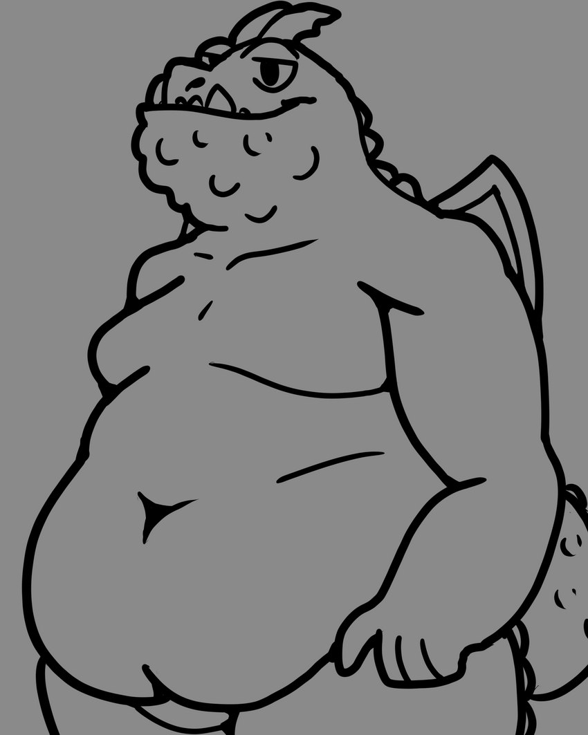 anthro belly claws male membrane_(anatomy) membranous_wings nude overweight overweight_anthro overweight_male simple_background slightly_chubby slightly_chubby_anthro slightly_chubby_male solo wings dromaeo dreamworks european_mythology how_to_train_your_dragon mythology dragon gronckle mythological_creature mythological_scalie scalie western_dragon 4:5 absurd_res digital_media_(artwork) hi_res monochrome