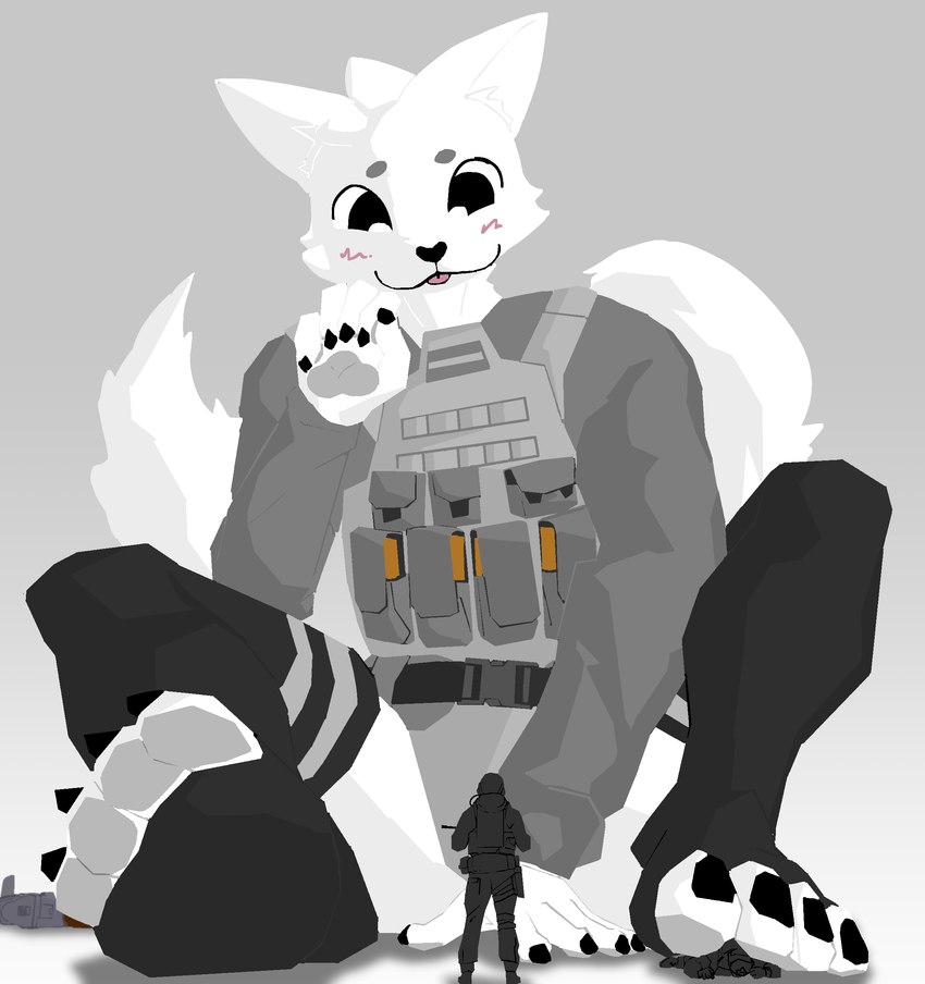 4_toes 5_fingers anthro blush claws clothing feet fingers footwear fur group gun hair holding_gun holding_object holding_ranged_weapon holding_weapon legwear macro male male/male pawpads paws plate_carrier ranged_weapon simple_background size_difference smile stockings tail thigh_highs toe_claws toeless_footwear toeless_legwear toes tongue trio under_paws weapon white_body white_fur mikesmike activision boy_kisser_(meme) call_of_duty silly_cat_(mauzymice) domestic_cat felid feline felis mammal 2024 absurd_res digital_media_(artwork) hi_res meme shaded