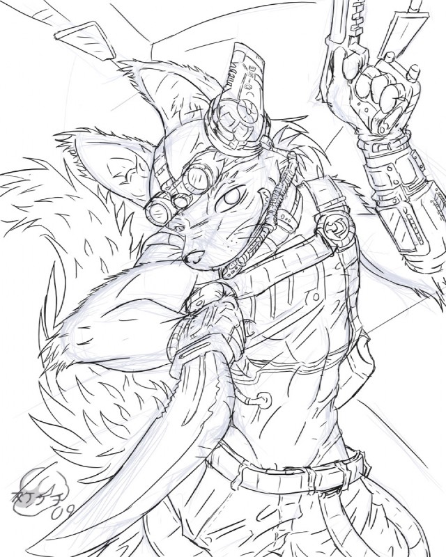 anthro battle clothing cyberpunk dagger eyewear gear goggles gun handgun holding_gun holding_object holding_ranged_weapon holding_weapon male melee_weapon pip-boy pistol ranged_weapon solo tail tight_clothing weapon tokaga fallout microsoft team_fortress_2 valve spy_(team_fortress_2) canid canine canis mammal wolf 4:5 monochrome sketch