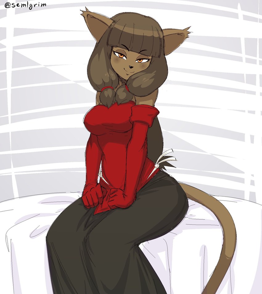 anthro armwear bangs bedroom_eyes breasts brown_hair clothing elbow_gloves female freckles gloves hair handwear looking_at_viewer narrowed_eyes seductive sitting solo sem-l-grim ankama dofus wakfu miranda_(wakfu) ecaflip felid mammal 2018 colored_sketch hi_res sketch