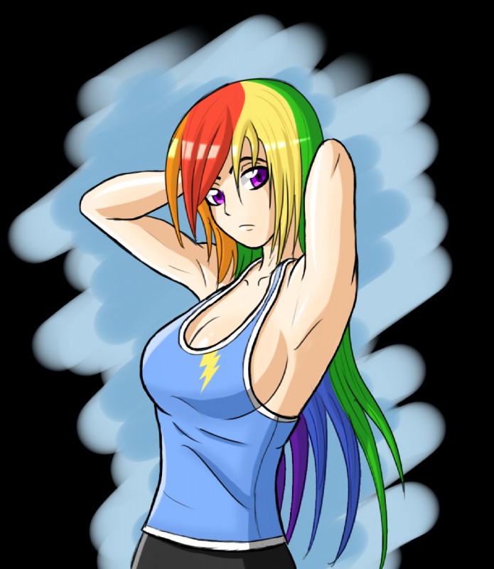 alternate_species big_breasts breasts cleavage clothed clothing female hair human_only humanized multicolored_hair not_furry purple_eyes rainbow_hair solo zantyarz friendship_is_magic hasbro my_little_pony rainbow_dash_(mlp) human mammal 2014 alpha_channel grandfathered_content