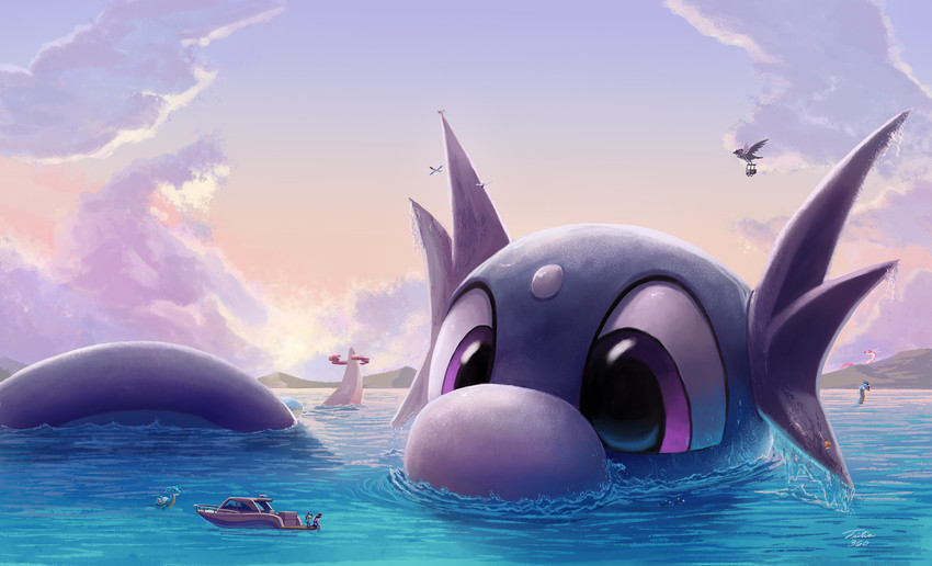 atmospheric_perspective boat cloud day detailed_background dynamax extreme_size_difference feral flying group large_group looking_at_another macro multicolored_body outside partially_submerged purple_eyes sea sitting size_difference sky standing swimming vehicle water watercraft tsitra360 nintendo pokemon corviknight dratini generation_1_pokemon generation_2_pokemon generation_3_pokemon generation_4_pokemon generation_8_pokemon gigantamax_centiskorch gigantamax_pokemon gyarados lanturn lapras lucario magikarp pokemon_(species) wailord wingull 2021 digital_media_(artwork) hi_res