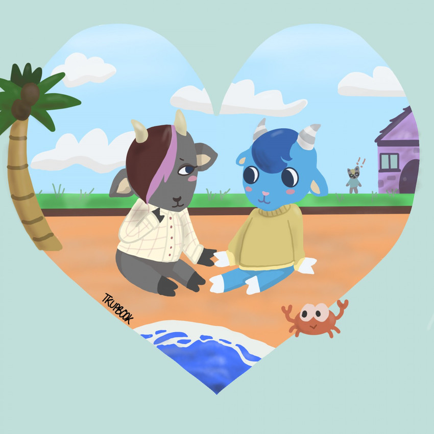 anthro beach clothed clothing duo female feral male male/female palm_tree plant sea seaside tree water tkupbook animal_crossing nintendo raymond_(animal_crossing) rose_(rosethegoat) sherb_(animal_crossing) ambient_sealife arthropod bovid caprine crab crustacean decapoda domestic_cat felid feline felis goat malacostracan mammal marine 1:1 hi_res