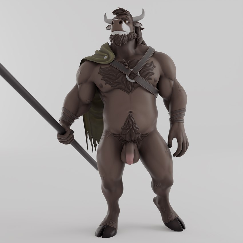 anthro balls big_penis brown_body brown_fur foreskin fur genitals horn humanoid_genitalia humanoid_penis male muscular muscular_male nude penis solo tail buruthebull buru_(buruthebull) bovid bovine mammal 1:1 3d_(artwork) absurd_res digital_media_(artwork) hi_res