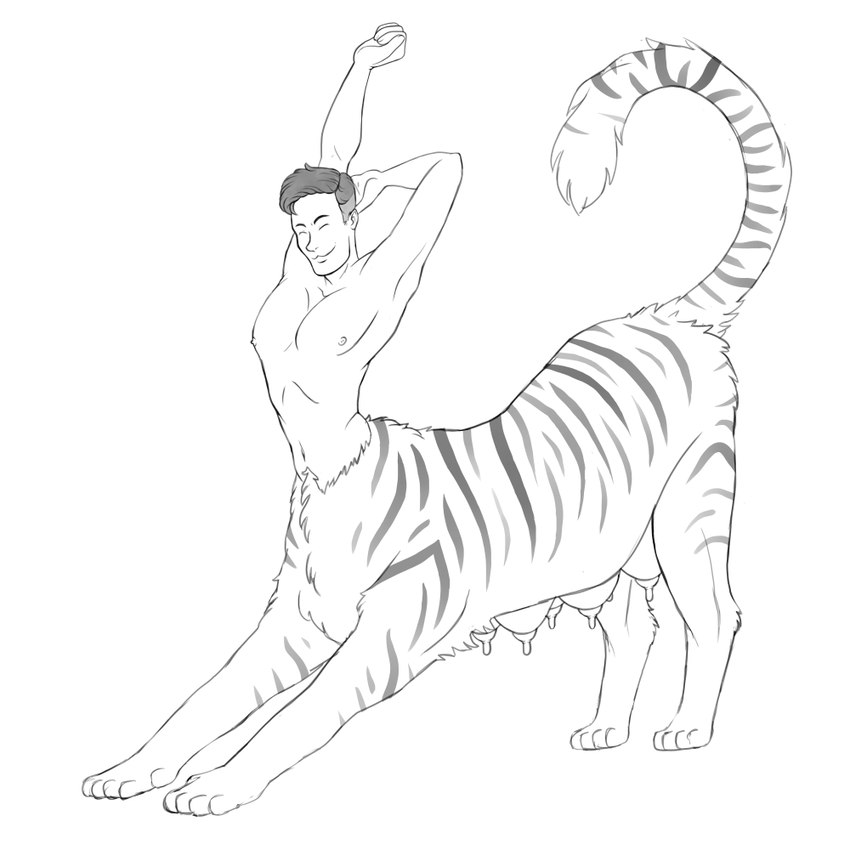6_breasts body_hair breasts curled_tail eyes_closed hair hand_behind_head happy_trail intersex multi_breast navel nipples pecs short_hair smile solo stretching striped_body stripes tail teats frankly-art jefftaur felid felid_taur feline humanoid humanoid_taur mammal mammal_taur pantherine pantherine_taur taur tiger tiger_taur 1:1 monochrome sketch