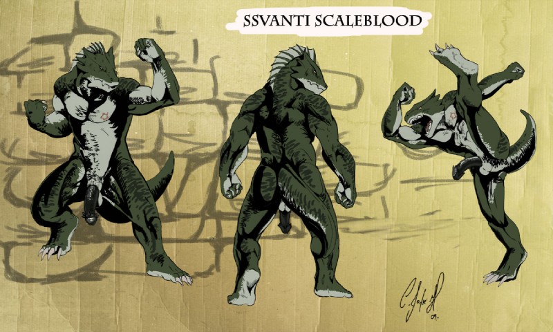 anthro backsack balls genitals half-erect male nude open_mouth penis pose solo tail negy ssvanti ssvanti_scaleblood reptile scalie 5:3