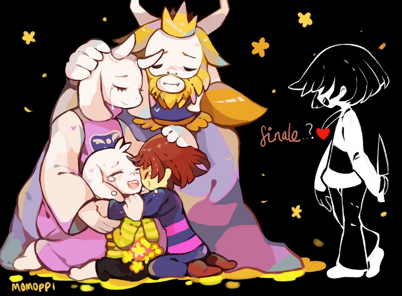 asgore dreemurr, asriel dreemurr, chara, frisk, and toriel (undertale (series) and etc) created by momoppi