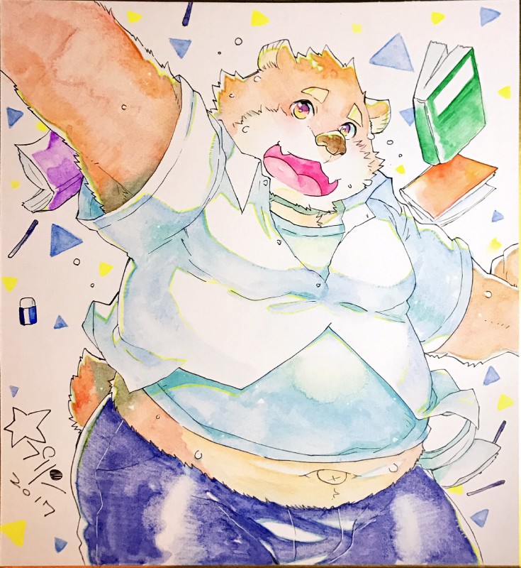 anthro belly clothed clothing fully_clothed kemono male navel overweight overweight_anthro overweight_male solo star_parlor lifewonders tokyo_afterschool_summoners jambavan_(tas) bear mammal hi_res traditional_media_(artwork)