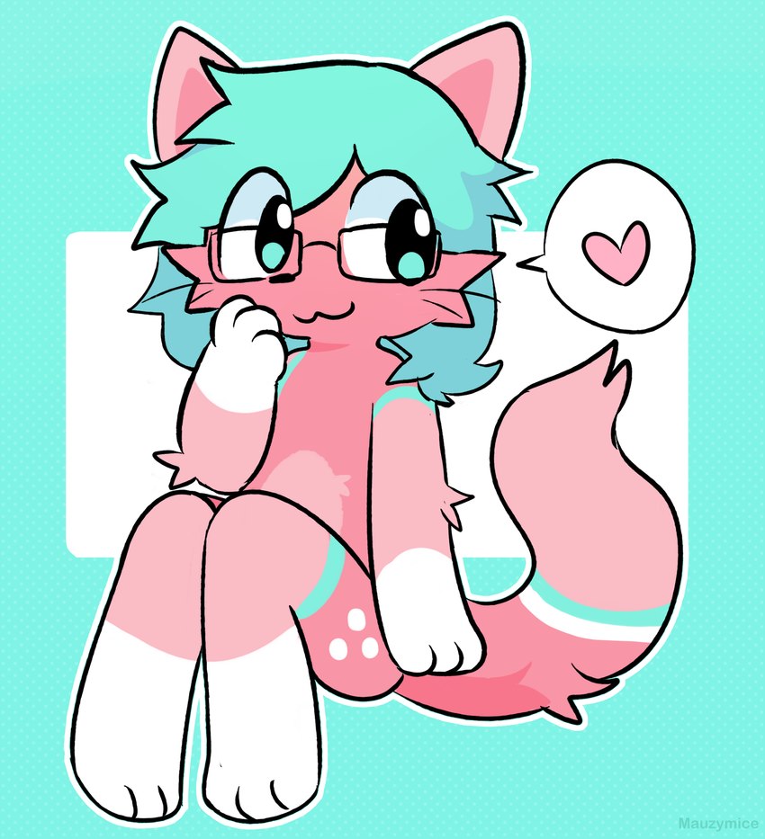 3_fingers 3_toes ambiguous_gender anthro eyewear feet female fingers glasses heart_symbol paws sitting solo speech_bubble toes jennylee mauzymice nano_(nanopone) domestic_cat felid feline felis mammal digital_media_(artwork) hi_res