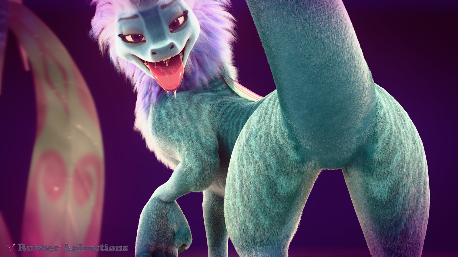 2_horns 4_fingers bedroom_eyes blue_body blue_fur bodily_fluids butt eyebrows eyelashes featureless_butt featureless_crotch female feral fingers fur hair horn looking_at_viewer looking_back looking_back_at_viewer monobutt multicolored_hair narrowed_eyes null open_mouth presenting presenting_hindquarters purple_eyes raised_tail rear_view saliva seductive simple_background solo tail tongue tongue_out rubber_(artist) disney mythology raya_and_the_last_dragon sisu_(ratld) dragon furred_dragon furred_scalie mythological_creature mythological_scalie scalie 16:9 3d_(artwork) 4k absurd_res digital_media_(artwork) hi_res widescreen
