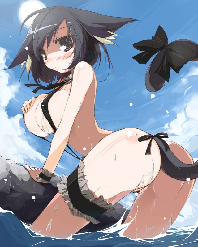 accessory arm_garter big_breasts bikini blush bow_(feature) bow_accessory bow_ribbon breasts butt cleavage clothed clothing cloud female furgonomics garter leg_garter legs_in_water low-angle_view neck_garter one-piece_swimsuit outside partially_submerged ribbons seaside skimpy sky sling_bikini solo submerged_legs swimwear tail tail_accessory tail_bow tail_ribbon two-piece_swimsuit water endou_chihiro animal_humanoid cat_humanoid domestic_cat felid felid_humanoid feline feline_humanoid felis humanoid mammal mammal_humanoid 2013 4:5 digital_media_(artwork) hi_res portrait three-quarter_portrait