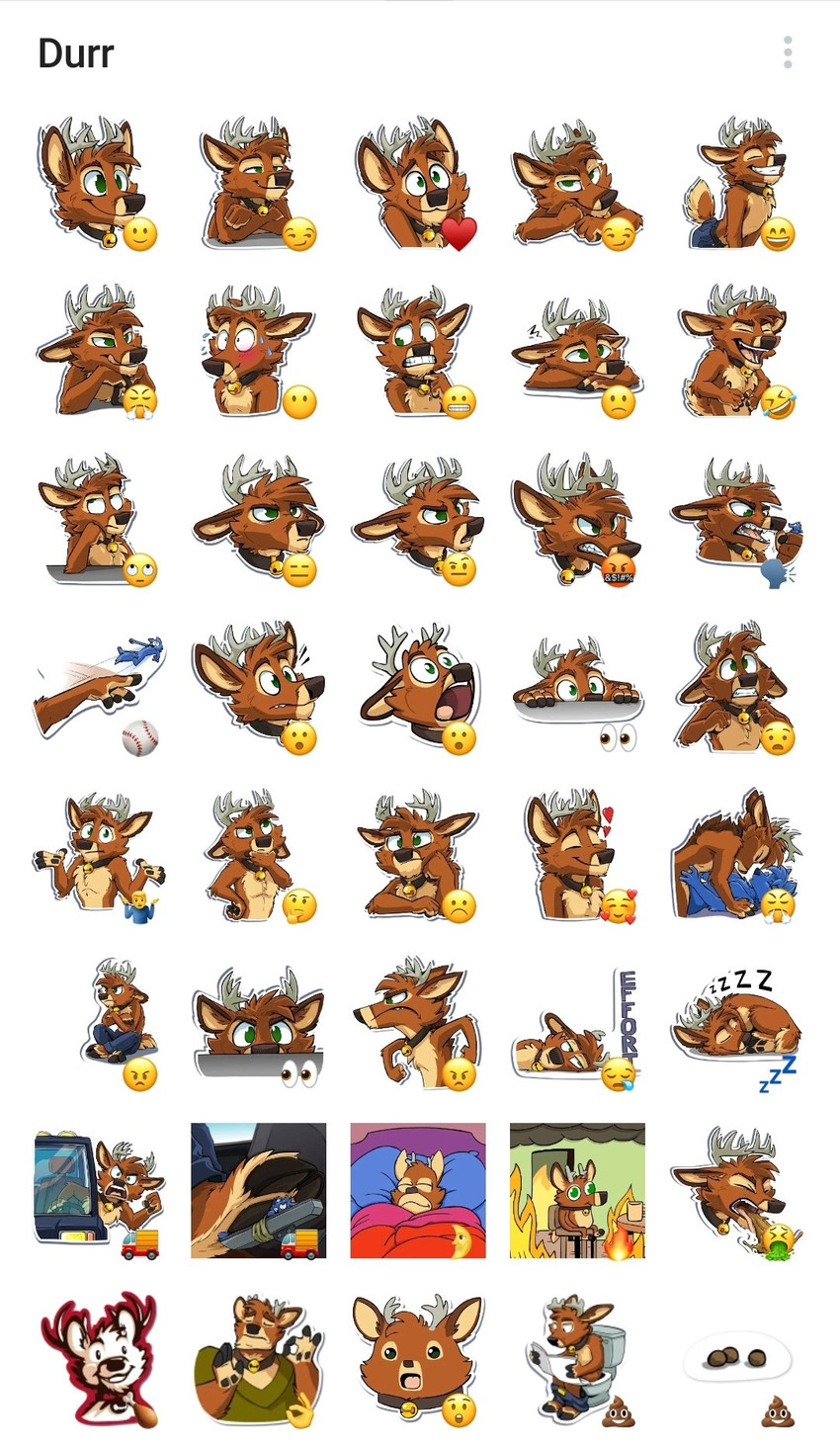 angry anthro antlers ball bed bell bell_collar biped blue_body blue_fur blush bodily_fluids bored bottomwear brown_body brown_fur car chest_tuft chicken_meat clenched_teeth clothed clothing collar confusion countershade_face countershade_hands countershade_torso countershading duo emoji eyes_closed feces female fingers fire food fried_chicken fur furniture gesture happy head_tuft heart_symbol holding_object hooves horn inside inside_car inside_vehicle laugh looking_at_viewer love lying macro male male/female meat mostly_nude multicolored_body multicolored_fur nervous newspaper nude on_bed open_mouth pants sad scared sex shrug simple_background sitting sleeping smile smiley_face smoke sound_effects standing surprise sweat tan_body tan_fur teeth throwing toilet topwear truck_(vehicle) tuft two_tone_body vehicle vowelless vowelless_sound_effect zzz tirrel kfc deer mammal digital_drawing_(artwork) digital_media_(artwork) expression_sheet hi_res