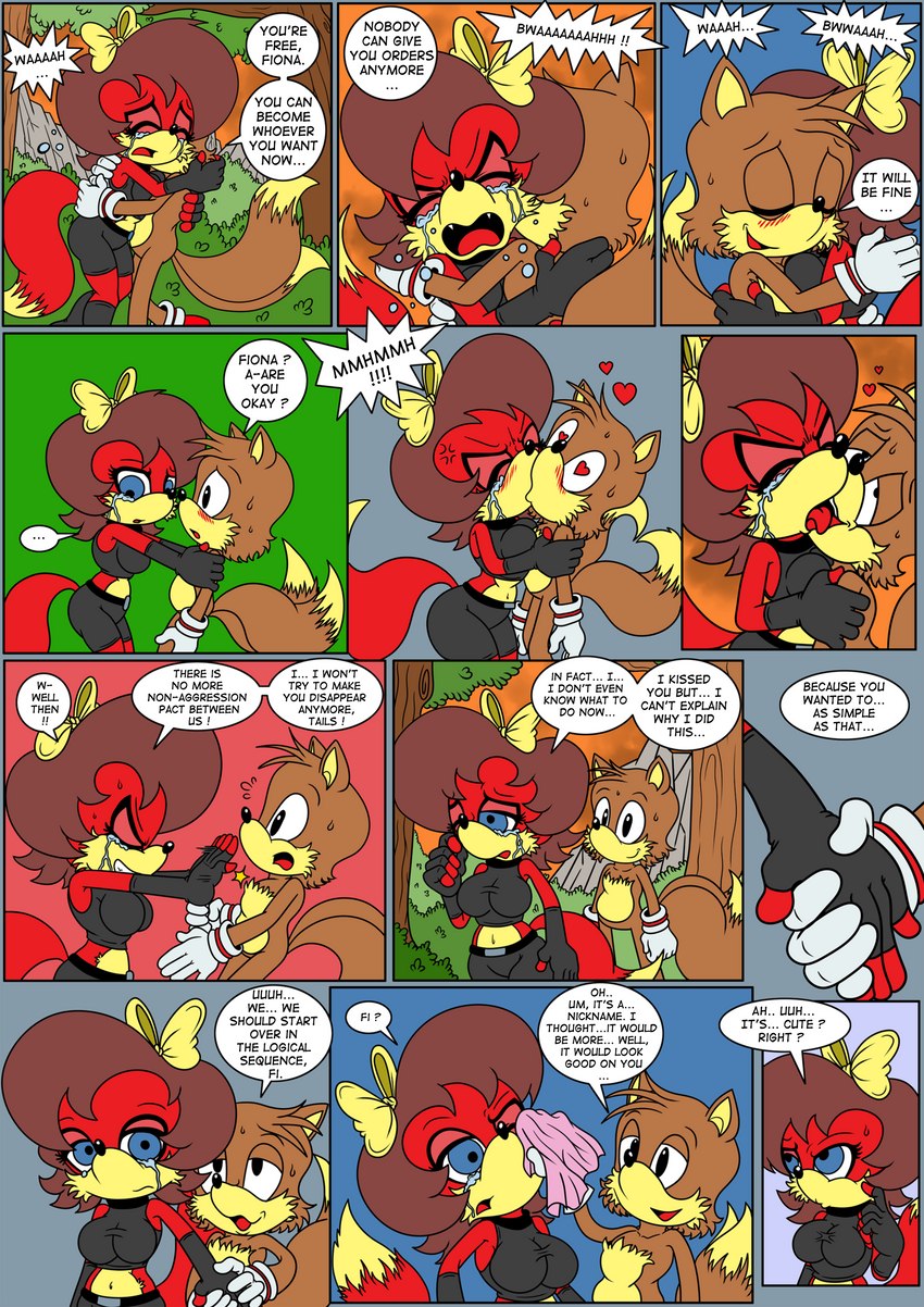 accessory anthro bodily_fluids bow_ribbon crying dialogue female hair_accessory hair_bow hair_ribbon hug machine male nipple_outline ribbons speech_bubble tears text raianonzika archie_comics pathetic_(meme) sega sonic_the_hedgehog_(archie) sonic_the_hedgehog_(comics) sonic_the_hedgehog_(series) auto-fiona fiona_fox miles_prower automaton canid canine canis domestic_dog fox mammal robot absurd_res comic english_text hi_res meme