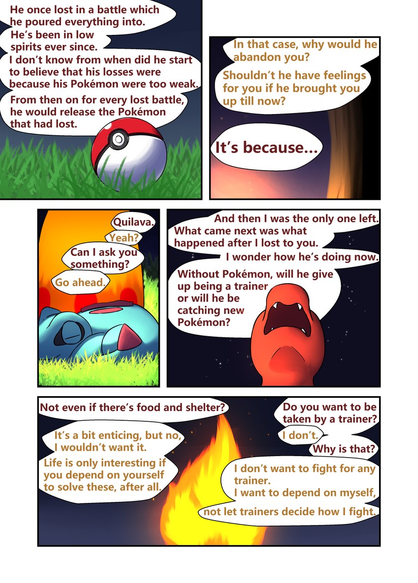 base_three_layout blockage_(layout) fire five_frame_image forest horizontal_blockage plant pokeball speech_bubble text three_row_layout tree darrow0 nintendo pokemon pol_(darrow) yuel charmeleon generation_1_pokemon generation_2_pokemon pokemon_(species) quilava totodile comic english_text hi_res