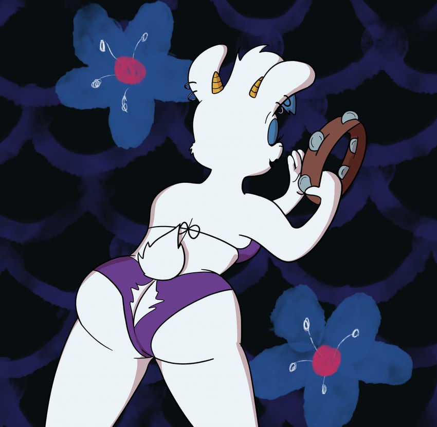 abstract_background anthro ass_up big_butt bikini black_lipstick blue_eyeshadow bottomwear butt butt_cleavage butt_focus clothing ear_piercing ear_ring eyes_closed eyeshadow female floral_background fur headless_tambourine holding_musical_instrument holding_object holding_tambourine lipstick looking_away makeup mature_female musical_instrument parody percussion_instrument piercing ring_piercing solo string_bikini swimwear tambourine thick_thighs torn_bottomwear torn_clothing two-piece_swimsuit white_body white_fur smallfryspy nickelodeon spongebob_squarepants bovid caprine goat mammal digital_media_(artwork) hi_res