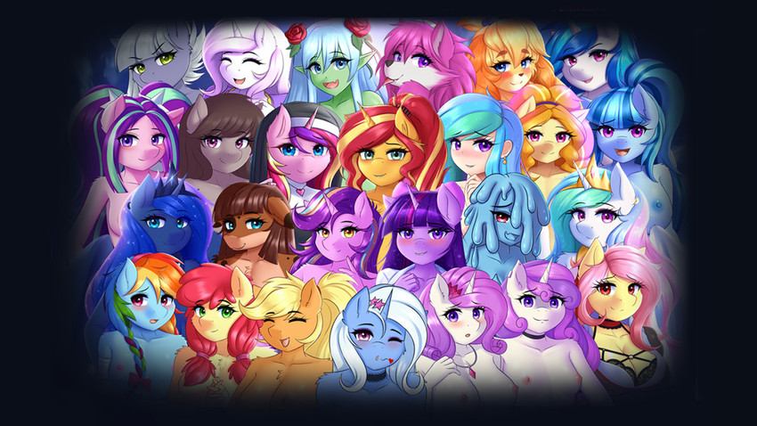 isabelle, princess celestia, twilight sparkle, princess cadance, vinyl scratch, and etc (friendship is magic and etc) created by twistedscarlett60