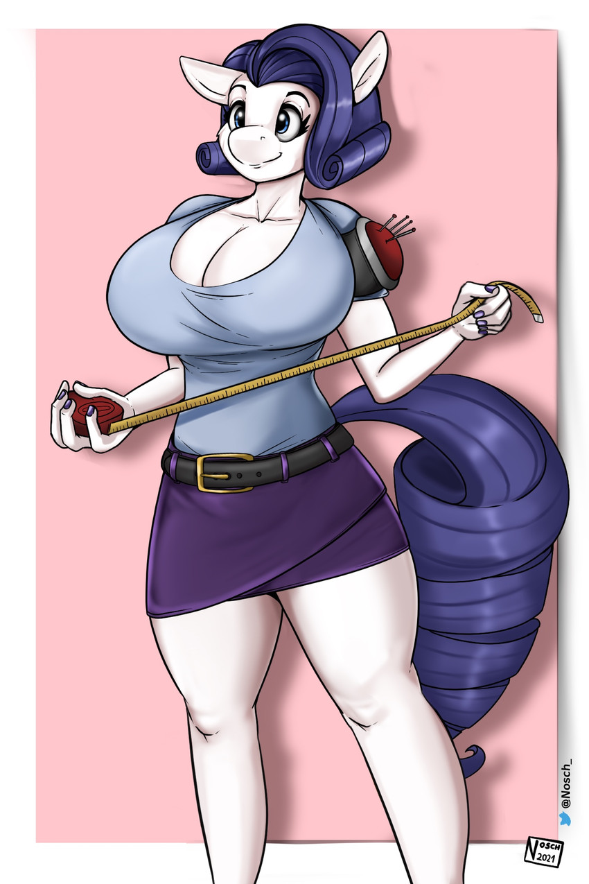 anthro anthrofied big_breasts bottomwear breasts cleavage clothed clothing female horn huge_breasts skirt solo tail tail_over_skirt nosch friendship_is_magic hasbro my_little_pony mythology rarity_(mlp) equid equine mammal mythological_creature mythological_equine unicorn hi_res