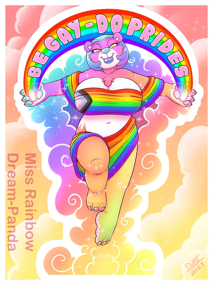 anthro big_breasts breasts claws female fur hair lgbt_pride looking_at_viewer multicolored_body multicolored_fur pose pride pride_color_flag pride_colors rainbow_body rainbow_fur rainbow_pride_colors simple_background six-stripe_rainbow_pride_colors smile solo white_body white_fur drxii miss.rainbow_dream-panda bear giant_panda mammal 3:4 digital_media_(artwork) hi_res