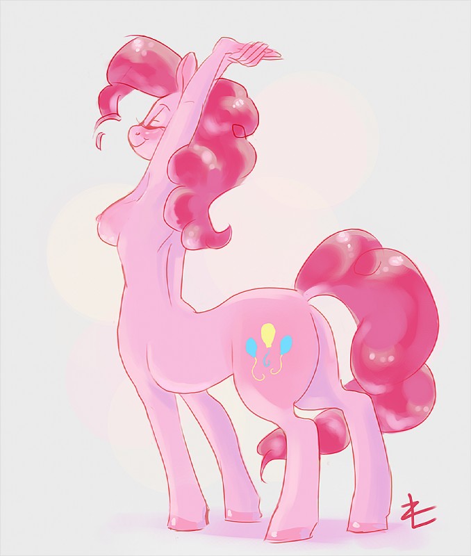 alternate_species breasts cutie_mark eyes_closed female fur hair hooves nipples pink_body pink_fur pink_hair quadruped side_boob smile solo standing stretching tail taurification taurified lizombie friendship_is_magic hasbro my_little_pony pinkie_pie_(mlp) earth_pony equid equid_taur equine equine_taur horse horse_taur mammal mammal_taur pony pony_taur taur 2013