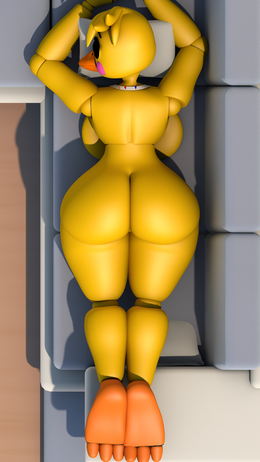 anthro big_breasts big_butt breasts butt curvy_figure feet female machine non-mammal_breasts nude soles solo thick_thighs toes geometryboymejia five_nights_at_freddy's five_nights_at_freddy's_2 scottgames toy_chica_(fnaf) animatronic avian bird chicken galliform gallus_(genus) phasianid robot 3d_(artwork) 4k 9:16 absurd_res digital_media_(artwork) hi_res