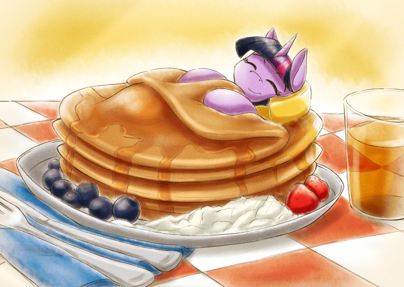 blueberry_(fruit) butter dairy_products eyes_closed female feral food fruit fur hair horn in_food micro multicolored_hair on_food pancake plant purple_body purple_fur purple_hair sleeping solo two_tone_hair otakuap friendship_is_magic hasbro my_little_pony mythology twilight_sparkle_(mlp) equid equine mammal mythological_creature mythological_equine unicorn absurd_res hi_res