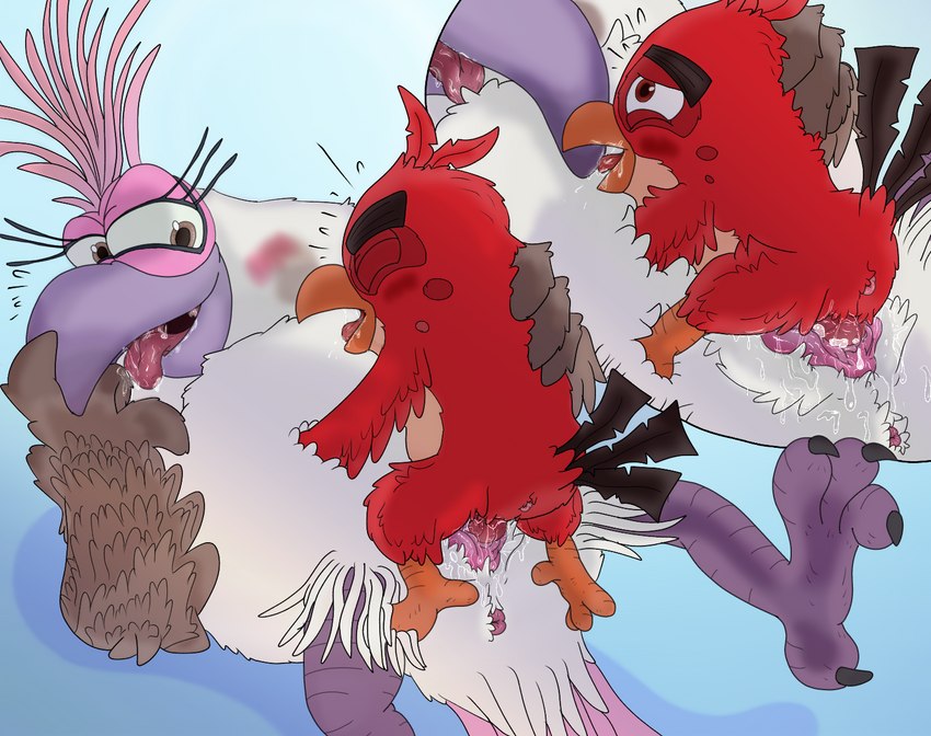 anthro beak bodily_fluids duo female from_front_position genital_fluids larger_female lying male male/female missionary_position on_back open_beak open_mouth penetration sex simple_background size_difference tongue tongue_out vaginal vaginal_fluids vaginal_penetration nietvart angry_birds rovio_entertainment sega the_angry_birds_movie debbie_(angry_birds) red_(angry_birds) avian bird digital_media_(artwork) hi_res