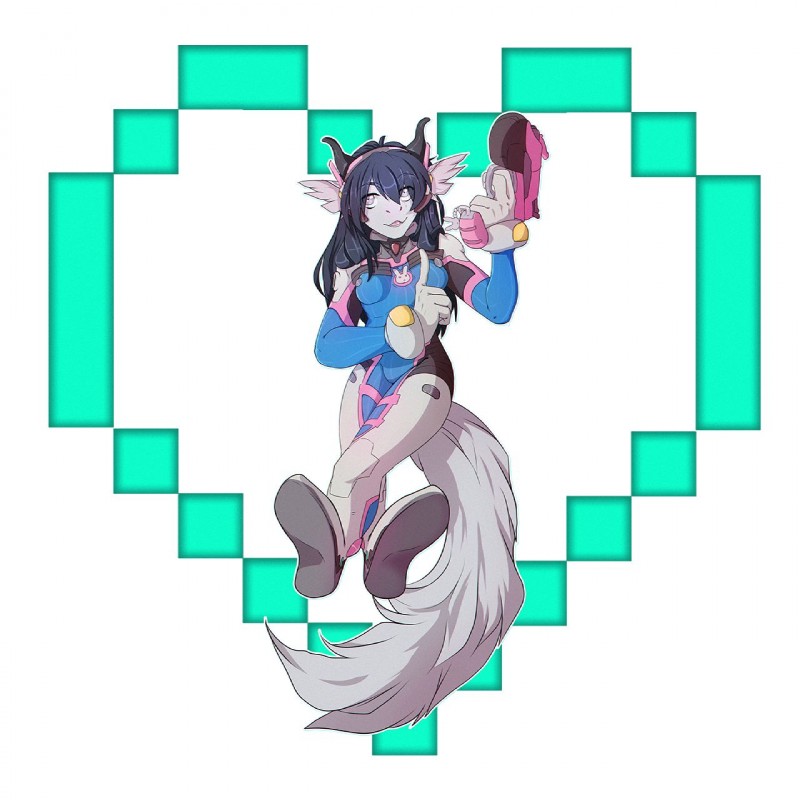 5_fingers anthro black_hair breasts clothed clothing female fingers hair pale_eyes simple_background smile solo rikitoka blizzard_entertainment overwatch d.va_(overwatch) canid canine mammal 1:1 hi_res