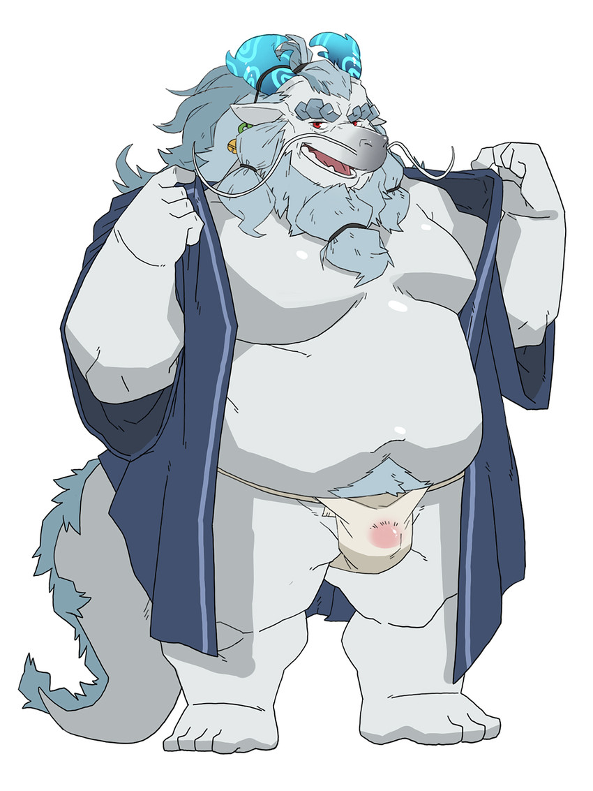 anthro asian_clothing belly bulge clothing east_asian_clothing fundoshi grey_body humanoid_hands japanese_clothing kemono male moobs overweight overweight_anthro overweight_male robe simple_background solo tail underwear white_background bluewhale127 mythology dragon mythological_creature mythological_scalie scalie 2020 3:4 hi_res