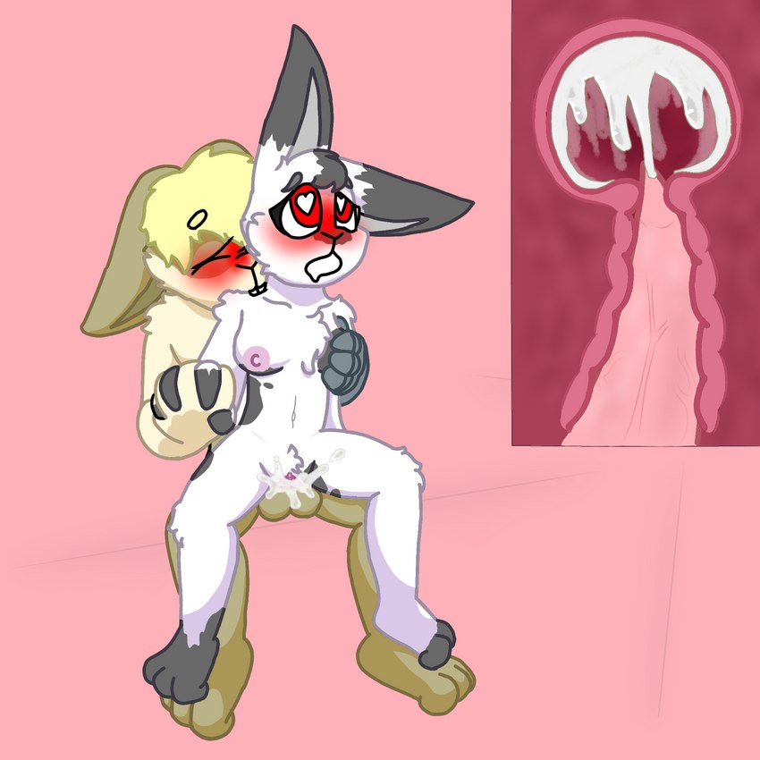 anatomically_correct anatomically_correct_genitalia anatomically_correct_penis animal_genitalia animal_penis anthro arm_tuft balls bite blonde_hair blush bodily_fluids breasts cervical_contact cervical_penetration chest_tuft colored_outline crotch_tuft cum cum_in_pussy cum_in_uterus cum_inside duo erection eyelashes eyes_closed feet female female_penetrated fur genital_fluids genitals hair hand_holding hand_on_breast heart_eyes heart_symbol holding_breast internal internal_vaginal lagomorph_penis male male/female male_penetrating markings neck_bite nipples nude nude_female nude_male on_lap open_mouth orgasm orgasm_face penetration penile penis pink_background prosthetic prosthetic_arm prosthetic_limb pussy sex shoulder_tuft simple_background sitting_on_lap spots spotted_body spotted_fur spreading tan_body tan_fur tuft uterus vaginal vaginal_penetration whiskers white_body white_fur darli_buni darlan_bunnit lexi_copperfur_(darli_buni) domestic_rabbit dutch_rabbit english_spot lagomorph leporid mammal oryctolagus rabbit 1:1 2023 digital_drawing_(artwork) digital_media_(artwork) hi_res shaded