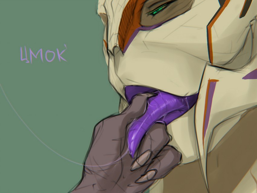 bodily_fluids close-up half-closed_eyes male narrowed_eyes open_mouth saliva saliva_string tongue linuell bioware electronic_arts mass_effect alien turian 2019 4:3