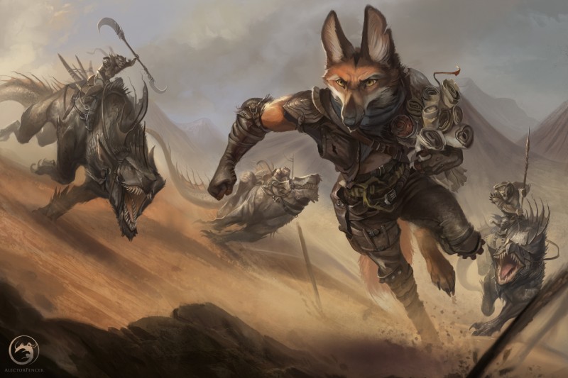 action_pose anthro armor armwear barefoot belt bit_gag black_nose blue_sky chasing clenched_teeth clothed clothing day desert detailed_background digitigrade elbow_gloves feet feral fingerless_gloves fist fleeing fully_clothed fur gag gloves group handwear holding_melee_weapon holding_object holding_polearm holding_scroll holding_spear holding_weapon kerchief male melee_weapon mountain neckerchief neckwear notched_ear open_mouth orange_body orange_fur outside polearm pose riding running saddle sand scroll sharp_teeth shemagh sky slim smoke snout spear straddling teeth weapon yellow_eyes alectorfencer bovid bovine canid canine mammal maned_wolf scalie detailed hi_res