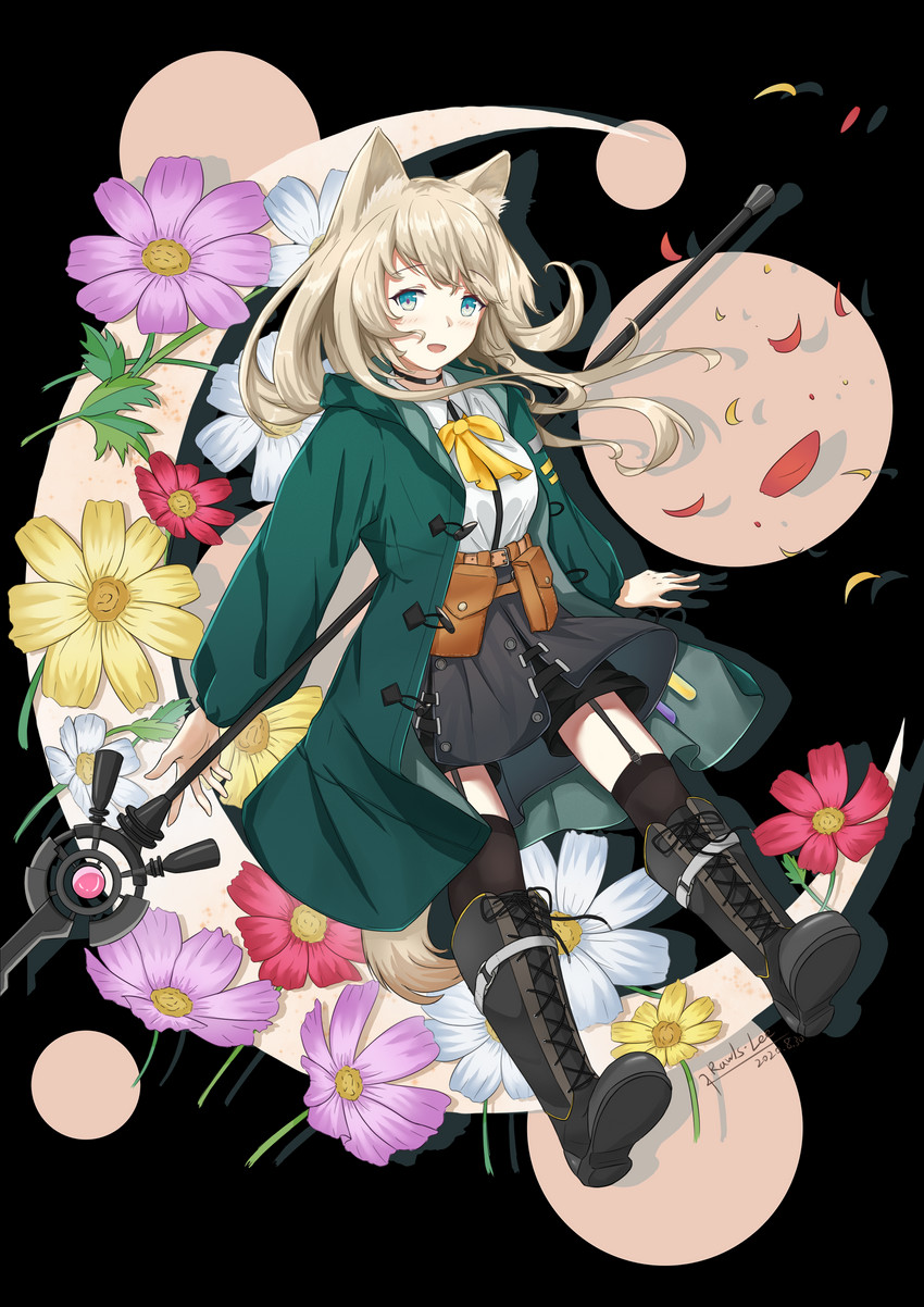 5_fingers blonde_hair boots choker clothing female fingers flower footwear hair holding_object holding_staff jacket jewelry looking_at_viewer necklace open_mouth plant shirt shoes simple_background smile solo staff topwear transparent_background rawlslee arknights hypergryph studio_montagne podenco_(arknights) animal_humanoid canid canid_humanoid humanoid mammal mammal_humanoid 2020 absurd_res alpha_channel hi_res