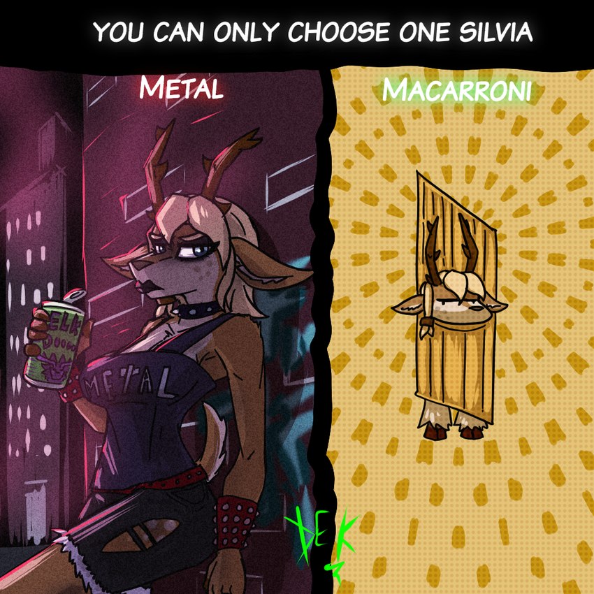 angry breasts can chibi collar container female food lipstick makeup metal_oufit pasta shorths silly spiked_collar spikes wristband destruteka silvia_tenebrous_forest_(destruteka) deer mammal meme