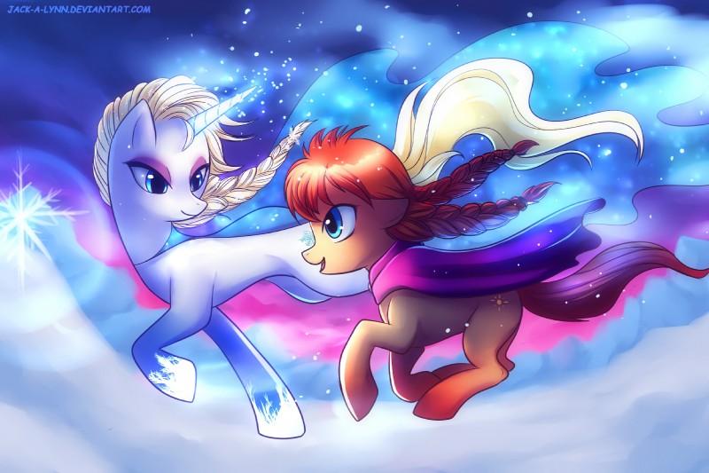 duo female feral horn ponification smile silberhoernchen disney frozen_(disney) hasbro my_little_pony mythology anna_(frozen) elsa_(frozen) equid equine mammal mythological_creature mythological_equine unicorn hi_res sibling_(lore) sister_(lore) sisters_(lore)