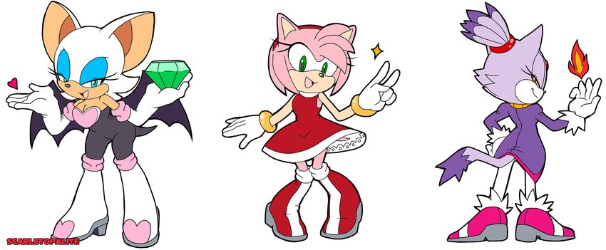 amy rose, blaze the cat, and rouge the bat (sonic the hedgehog (series) and etc) created by scarletopalite