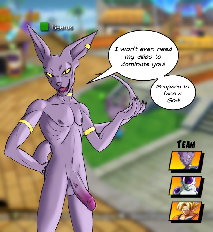 anthro balls bands erection genitals hairless humanoid_genitalia humanoid_penis jewelry male nipples penis ring solo teeth text tongue vein veiny_penis hunter_doodles dragon_ball dragon_ball_super beerus frieza goku domestic_cat felid feline felis frieza_race hairless_cat mammal sphynx_(cat) english_text hi_res