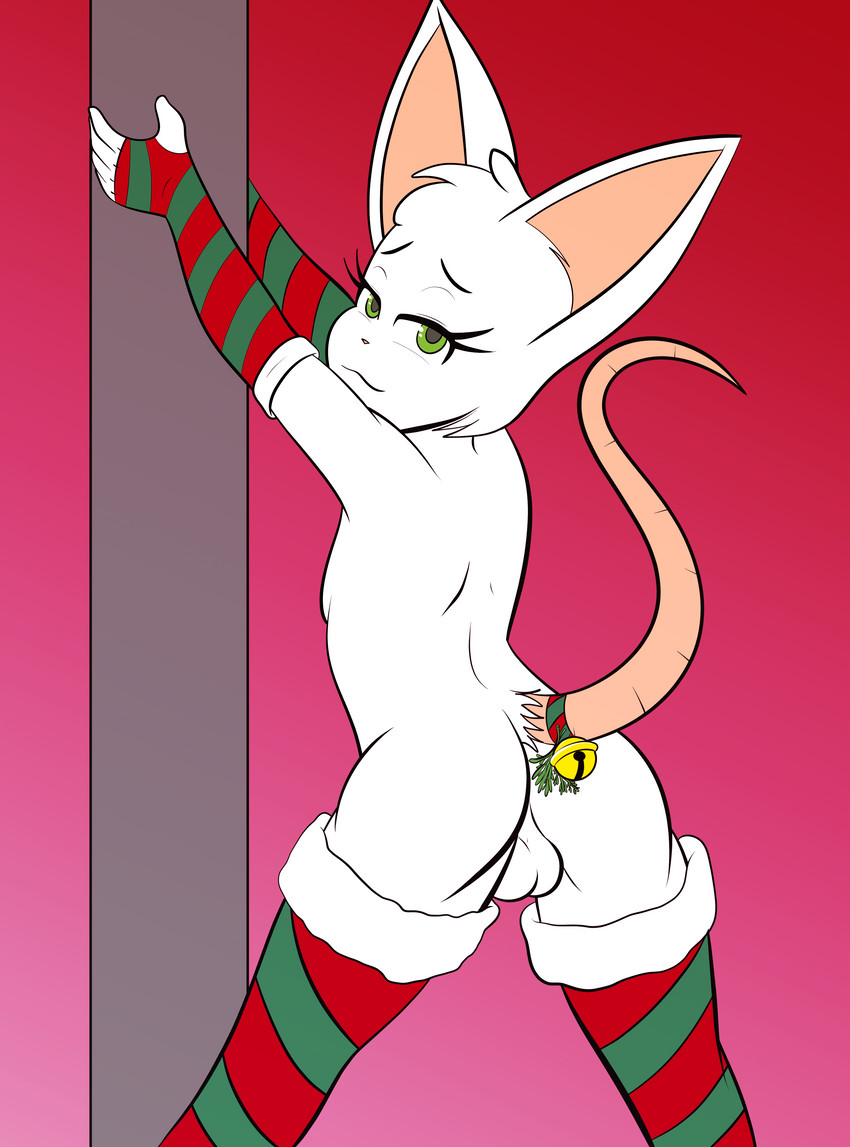 anthro balls butt clothing femboy genitals holidays legwear looking_back male mistletoe plant presenting presenting_hindquarters raised_tail solo stockings tail vk102 christmas reggie_(whygena) mammal mouse murid murine rodent absurd_res hi_res