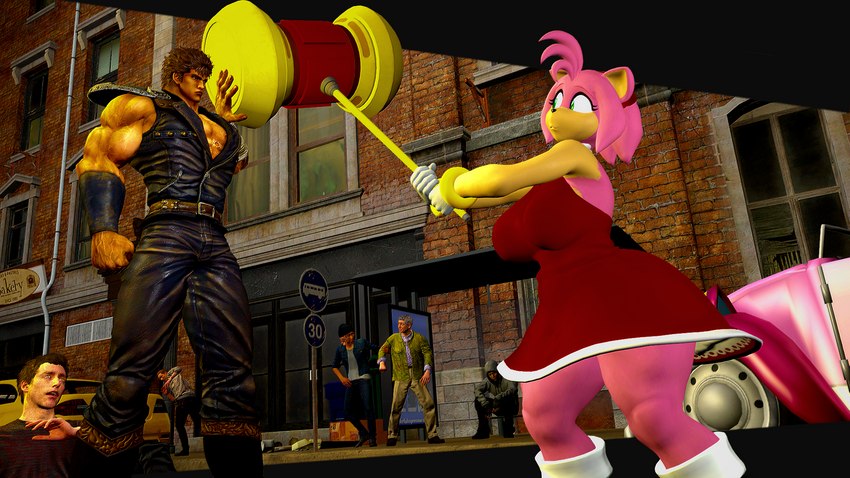 amy rose, kenshiro, and warfare amy (sonic the hedgehog (series) and etc) created by armada (artist)