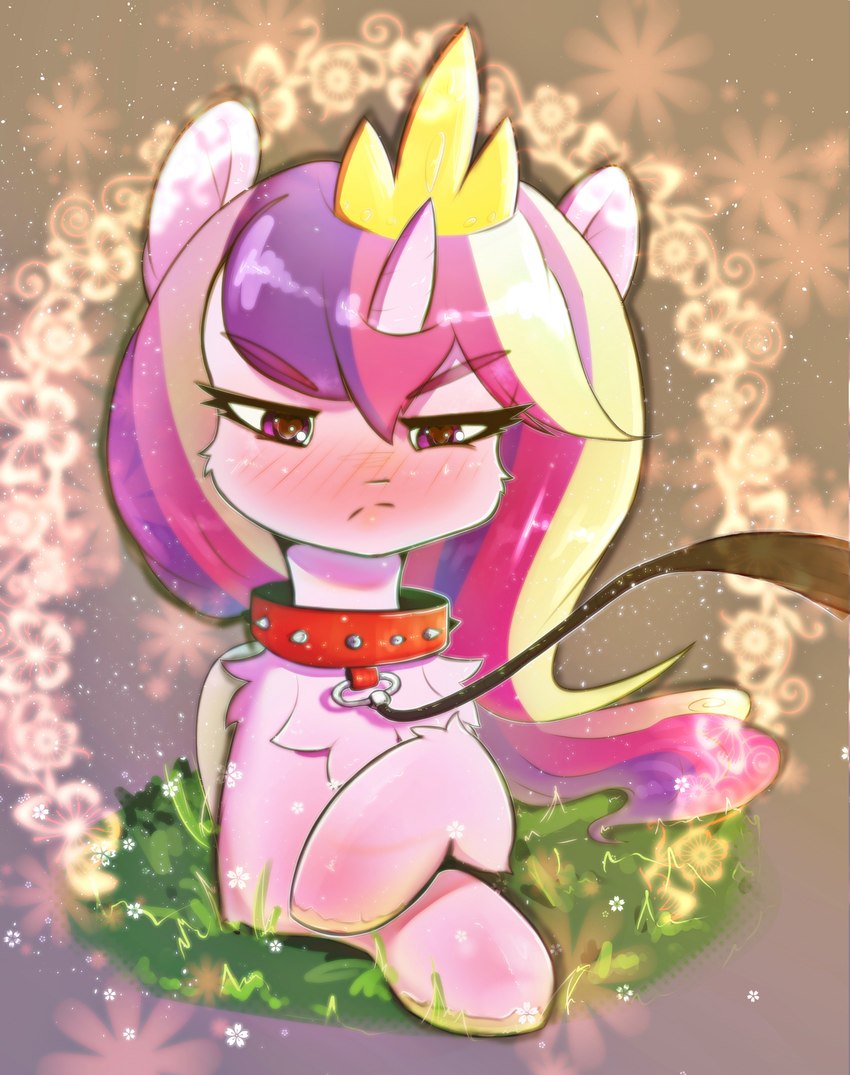 blush collar crown female feral fur hair headgear heart_eyes heart_symbol hooves horn lying multicolored_hair on_front pink_body pink_fur solo tiara wings mistleinn friendship_is_magic hasbro my_little_pony mythology princess_cadance_(mlp) equid equine horse mammal mythological_creature mythological_equine pony winged_unicorn absurd_res hi_res