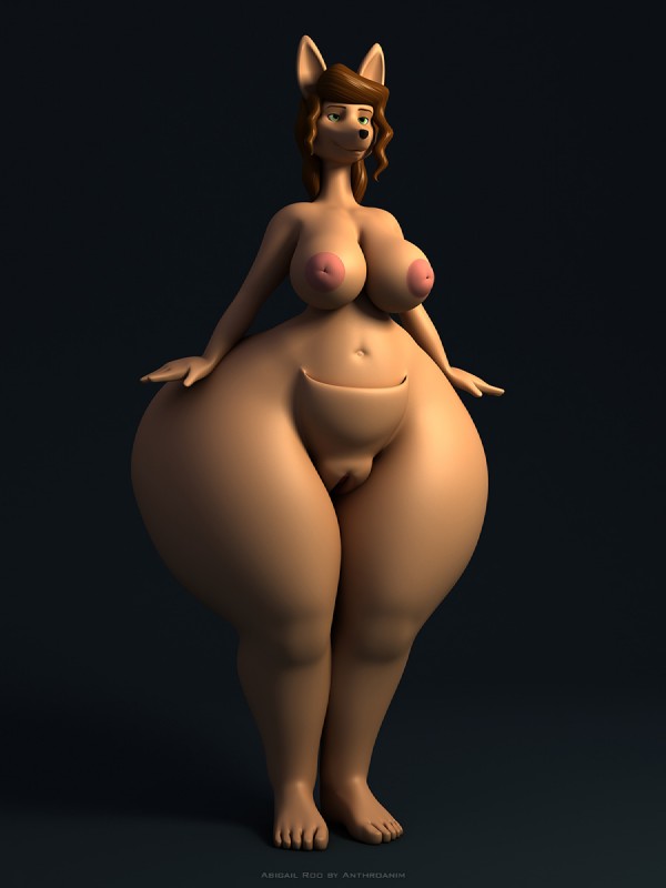 anthro areola big_breasts big_butt biped breasts brown_hair butt female front_view genitals hair huge_butt huge_hips hyper inverted_nipples navel nipples nude pussy simple_background smile solo standing thick_thighs wide_hips anthroanim abigail_roo kangaroo macropod mammal marsupial 2016 3:4 3d_(artwork) digital_media_(artwork) hi_res