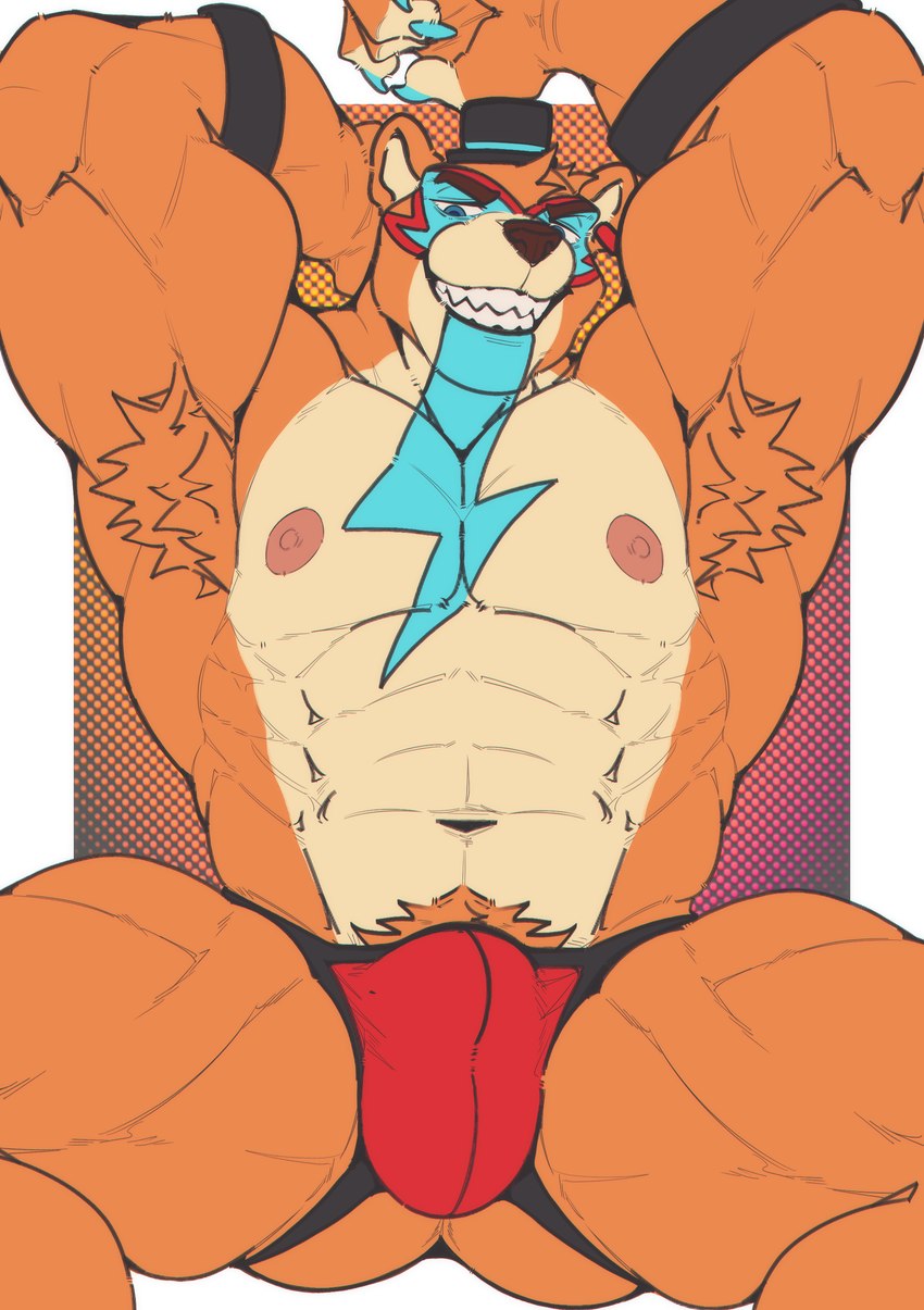 anthro anus armpit_hair barazoku barely_visible_anus barely_visible_butt bedroom_eyes blue_eyes body_hair bodypaint bulge butt face_paint himbofication male mature_male muscular muscular_anthro muscular_male narrowed_eyes nipples orange_body pose seductive smile solo teeth matcharyu five_nights_at_freddy's five_nights_at_freddy's:_security_breach scottgames steel_wool_studios glamrock_freddy bear mammal himbo absurd_res hi_res pinup